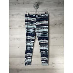Arizona Jean Co Leggings‎ Womens Large Blue White Fair Isle Pattern Stretch Teal